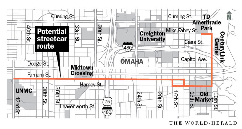 Omaha potential streetcar route